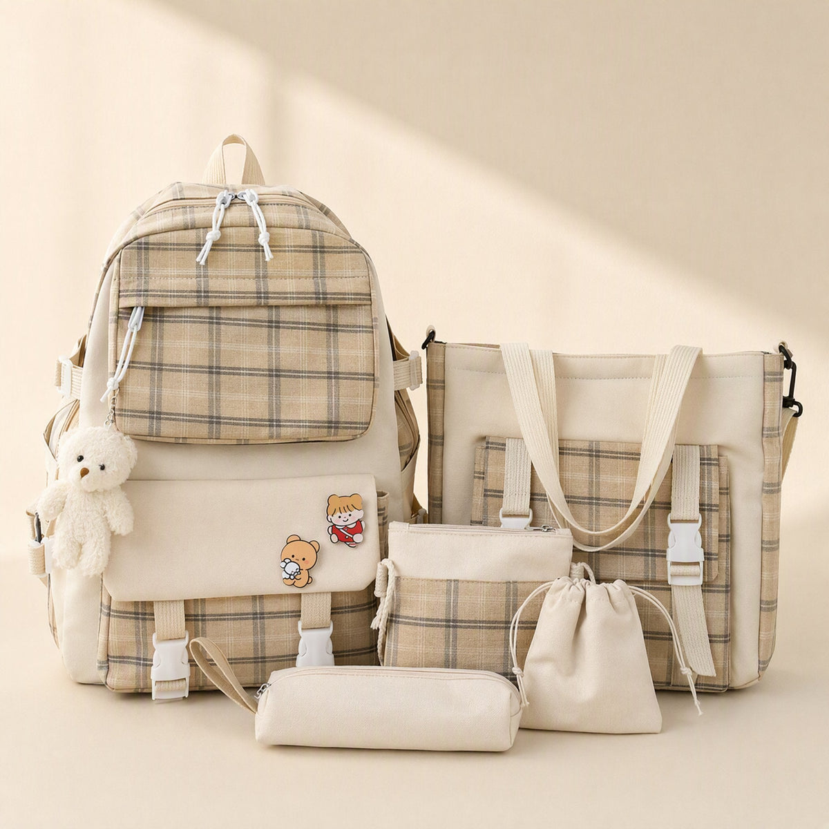 Plaid canvas school backpack with an air-cushion strap system - view 3