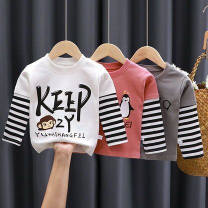 Spring and Autumn Kidsren's T-Shirts for Boys and Girls Long-Sleeved Tops 0-5 Years Old Cartoon Bottoming Shirts Baby Outing Clothes Kidsren's Clothing Wholesal - image 2
