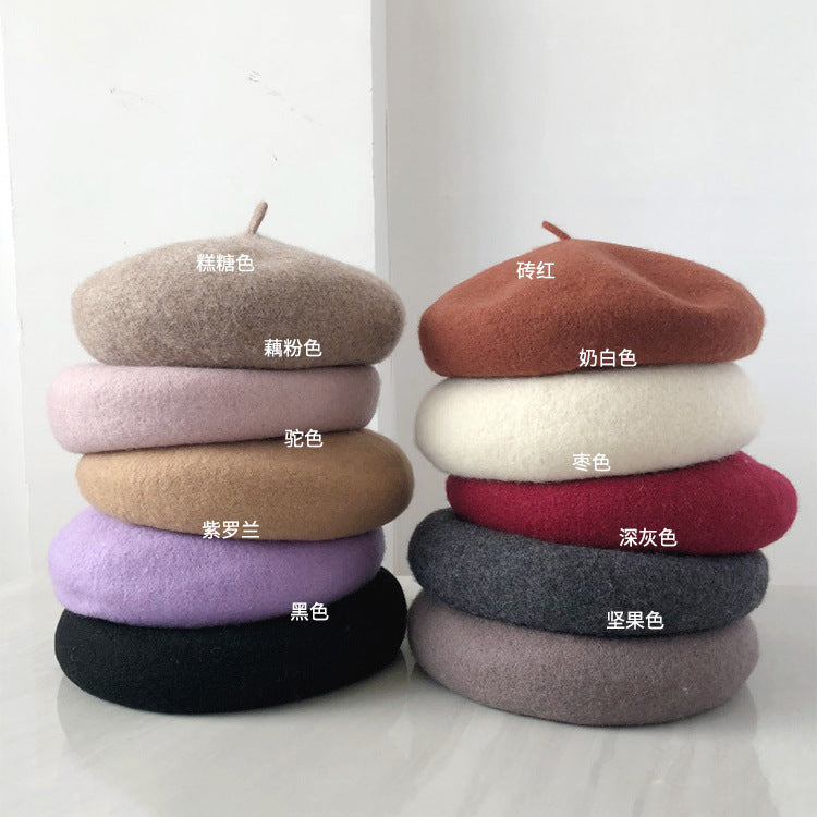 Hat for Women, Adults, Parent-Child, Children, Three-Dimensional Wool Beret, Korean Style, Versatile, Artistic Painter Hat, British Style Pumpkin Hat - image 1