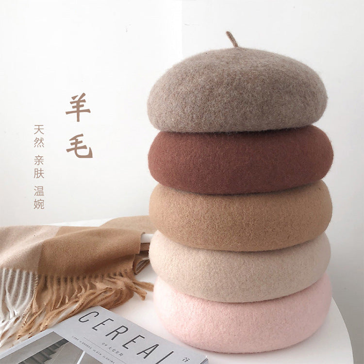 Hat for Women, Adults, Parent-Child, Children, Three-Dimensional Wool Beret, Korean Style, Versatile, Artistic Painter Hat, British Style Pumpkin Hat - image 2
