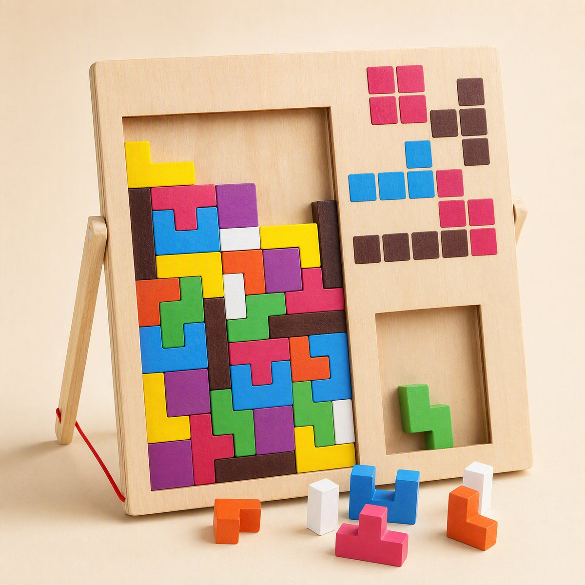 Wooden three-dimensional Tetris building block puzzle