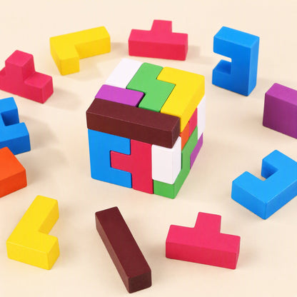 Wooden three-dimensional Tetris building block puzzle - view 4