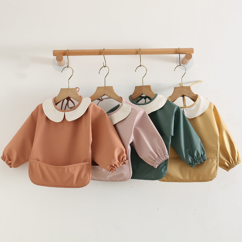 Korean Baby Eating Smock Long-Sleeved Pu Reverse Dressing Waterproof Bib Kidsren's Long-Sleeved Kidsren's Anti-Dirty Reverse Dressing - image 1