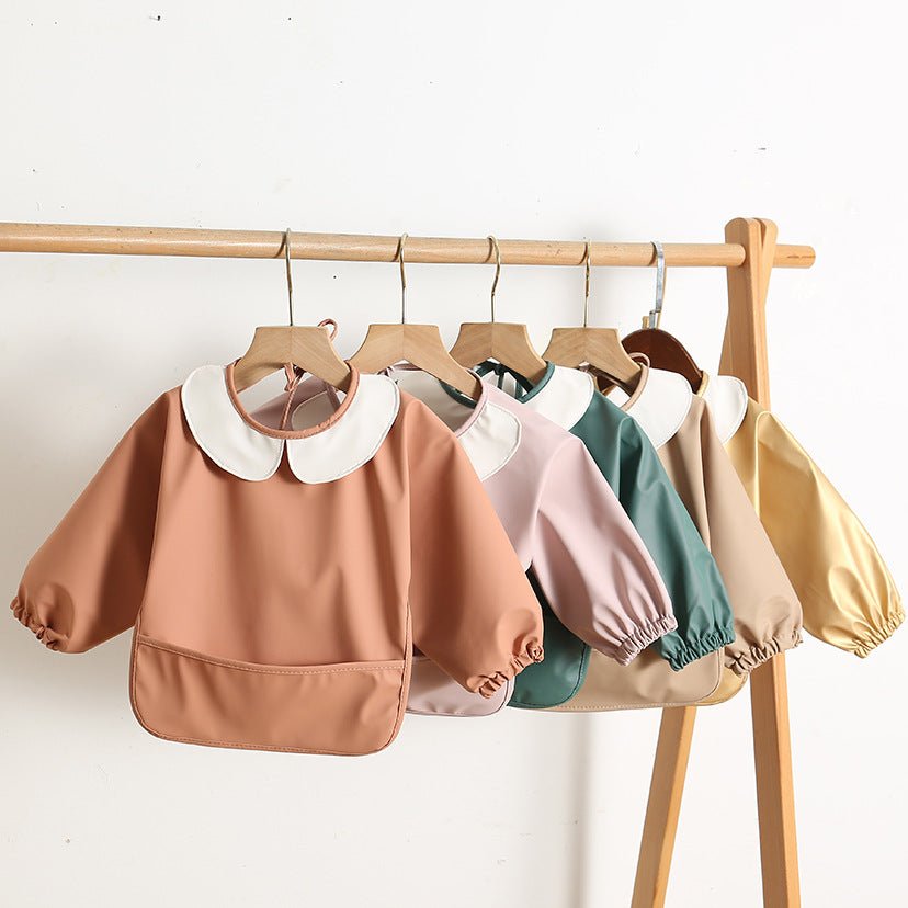 Korean Baby Eating Smock Long-Sleeved Pu Reverse Dressing Waterproof Bib Kidsren's Long-Sleeved Kidsren's Anti-Dirty Reverse Dressing - image 2