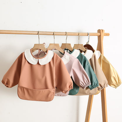 Korean Baby Eating Smock Long-Sleeved Pu Reverse Dressing Waterproof Bib Kidsren's Long-Sleeved Kidsren's Anti-Dirty Reverse Dressing - image 2