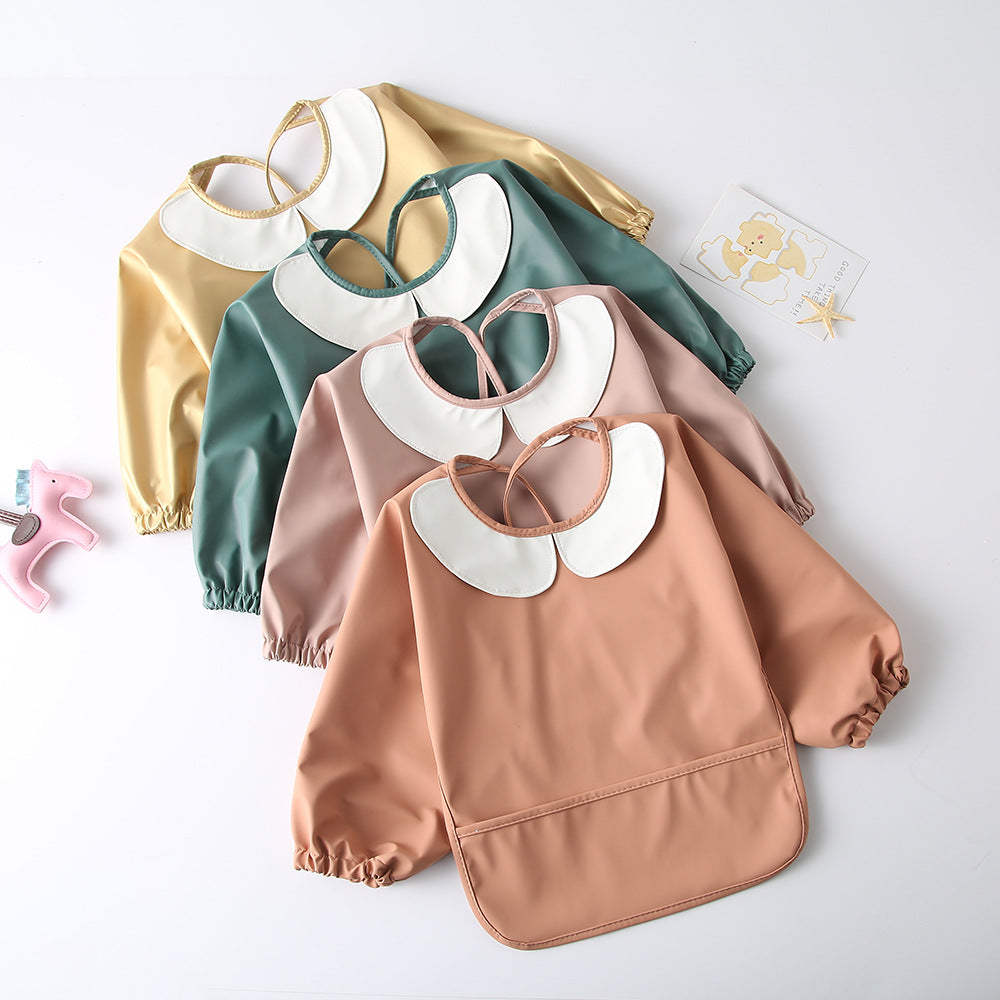 Korean Baby Eating Smock Long-Sleeved Pu Reverse Dressing Waterproof Bib Kidsren's Long-Sleeved Kidsren's Anti-Dirty Reverse Dressing - image 3