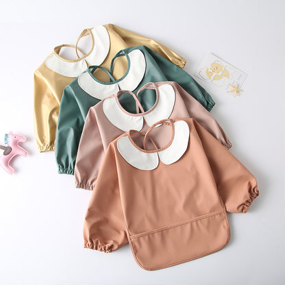 Korean Baby Eating Smock Long-Sleeved Pu Reverse Dressing Waterproof Bib Kidsren's Long-Sleeved Kidsren's Anti-Dirty Reverse Dressing - image 3