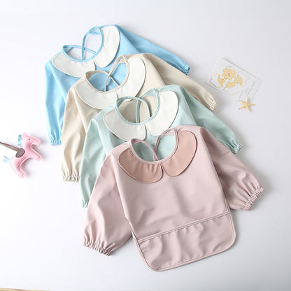Korean Baby Eating Smock Long-Sleeved Pu Reverse Dressing Waterproof Bib Kidsren's Long-Sleeved Kidsren's Anti-Dirty Reverse Dressing - image 4