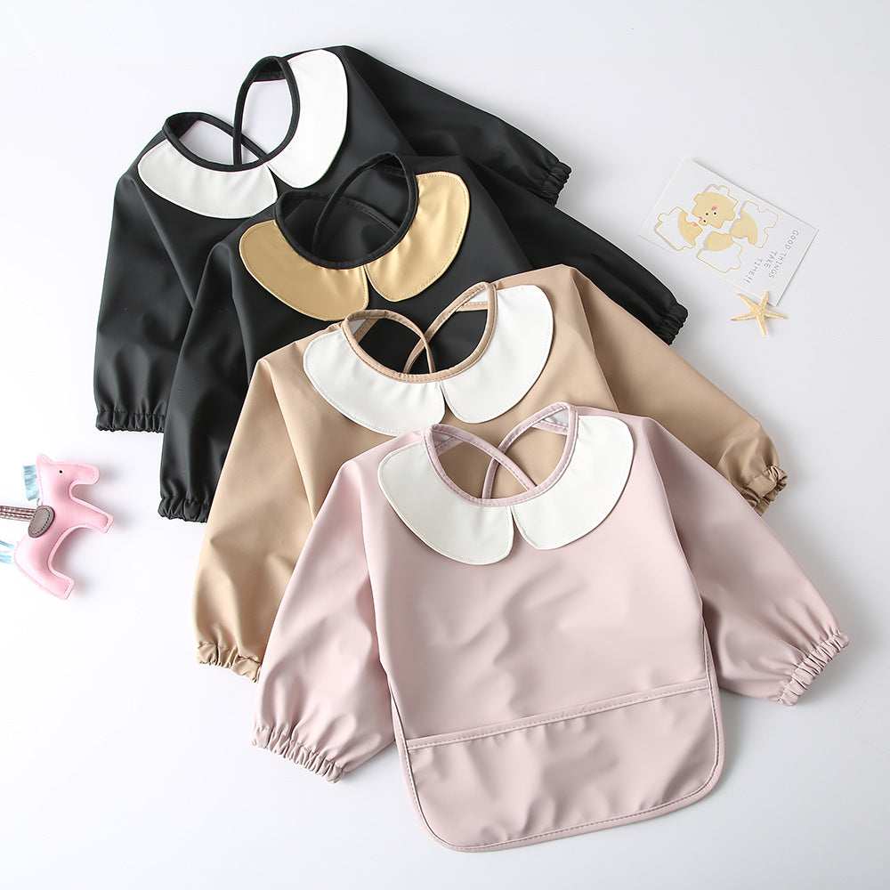 Korean Baby Eating Smock Long-Sleeved Pu Reverse Dressing Waterproof Bib Kidsren's Long-Sleeved Kidsren's Anti-Dirty Reverse Dressing - image 5