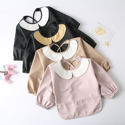 Korean Baby Eating Smock Long-Sleeved Pu Reverse Dressing Waterproof Bib Kidsren's Long-Sleeved Kidsren's Anti-Dirty Reverse Dressing - image 5