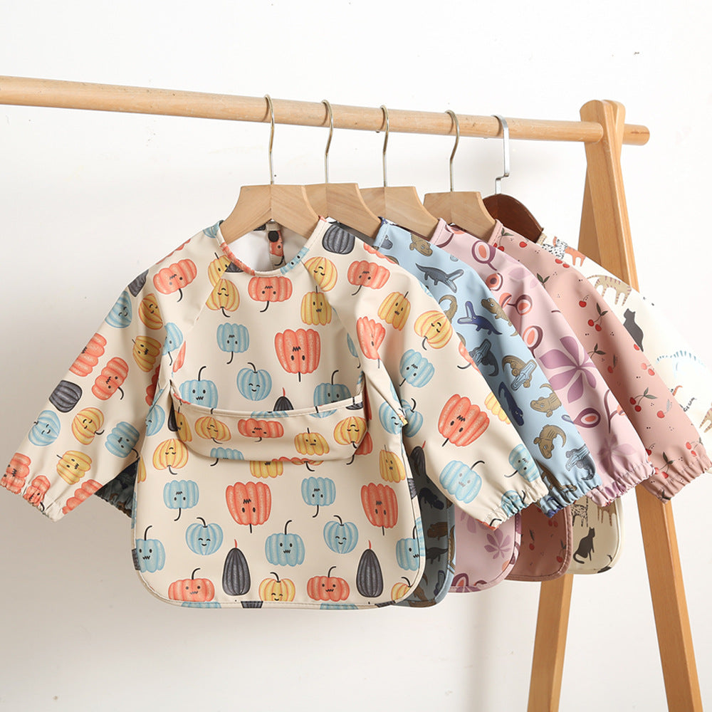 Danish children's long-sleeved pu anti-dressing baby eating clothes bib super soft waterproof baby eating bib anti-dirty feeding clothes - image 1