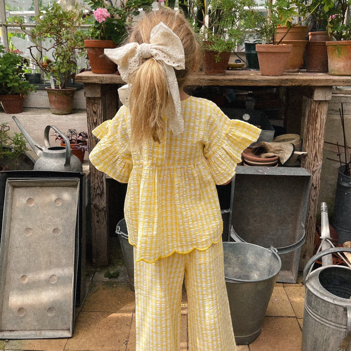 Summer Nordic-style Ruffle-sleeve Yellow Plaid Loose