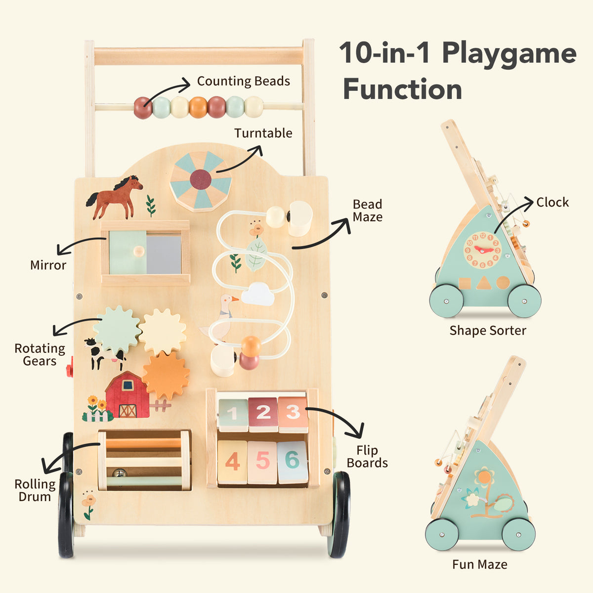 Wooden Adjustable-Speed Baby Walker