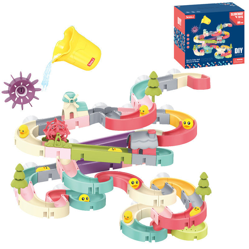Cross-border children's DIY assembled smooth baby bath toys carousel summer water playing bathroom track toys - image 1