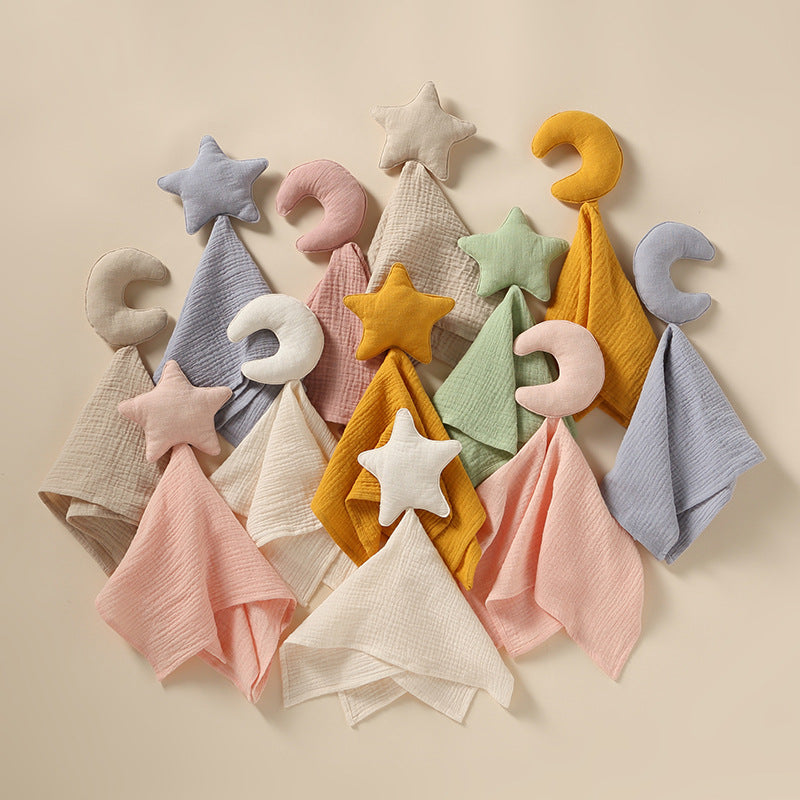 Baby Comfort Towel Hand Puppet Toy, Cute Sleep Aid for Babies, Newborn Gauze Pure Cotton Star and Moon Doll - image 1