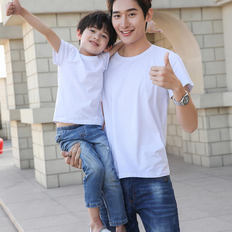 Pure Cotton White Children's Short-Sleeved T-Shirt Class Uniform Parent-Child Activity Wear Custom Printed Logo - image 3