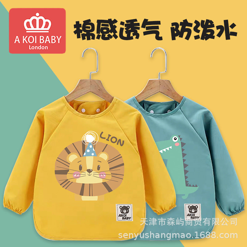 Baby Smock, Kidsren's Long-Sleeved Waterproof Reverse Dressing, Baby Eating Bib, Anti-Dirty Protective Clothing, Painting Apron, Autumn and Winter - image 1