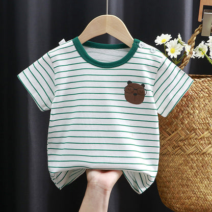 Class A Pure Cotton Children's Wear Short-sleeved T-shirt Girls' Infant Summer Pure Color Cotton Printed Short-sleeved 100 Children's Class A T-shirt - image 1