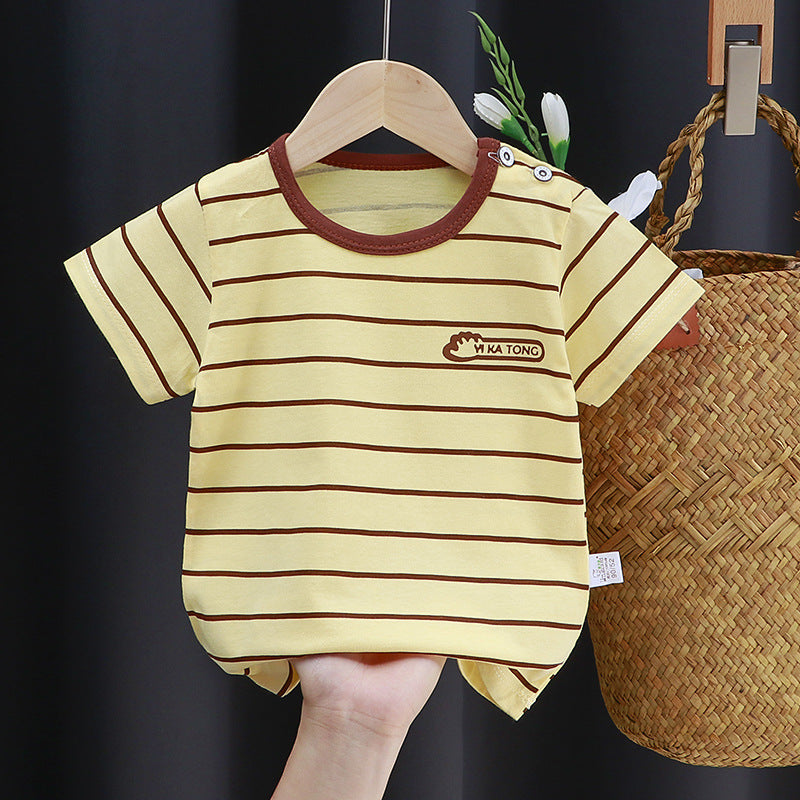 Class A Pure Cotton Children's Wear Short-sleeved T-shirt Girls' Infant Summer Pure Color Cotton Printed Short-sleeved 100 Children's Class A T-shirt - image 2