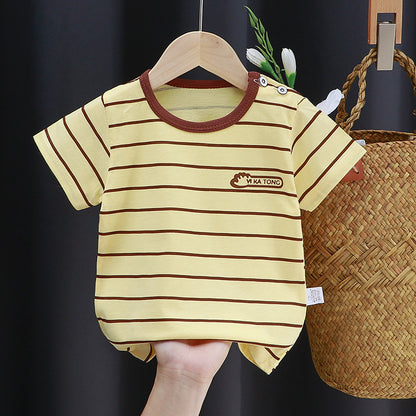 Class A Pure Cotton Children's Wear Short-sleeved T-shirt Girls' Infant Summer Pure Color Cotton Printed Short-sleeved 100 Children's Class A T-shirt - image 2