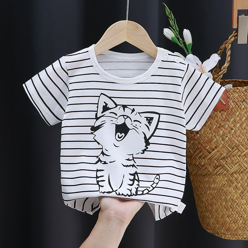 Class A Pure Cotton Children's Wear Short-sleeved T-shirt Girls' Infant Summer Pure Color Cotton Printed Short-sleeved 100 Children's Class A T-shirt - image 3