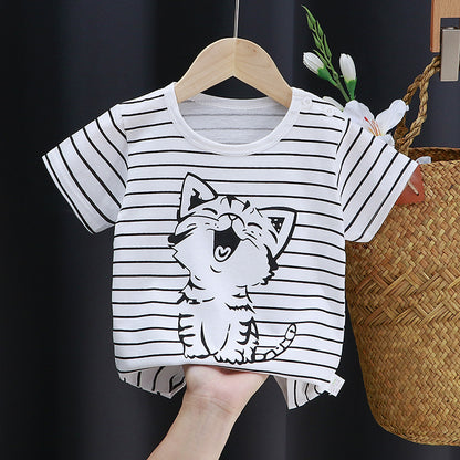 Class A Pure Cotton Children's Wear Short-sleeved T-shirt Girls' Infant Summer Pure Color Cotton Printed Short-sleeved 100 Children's Class A T-shirt - image 3