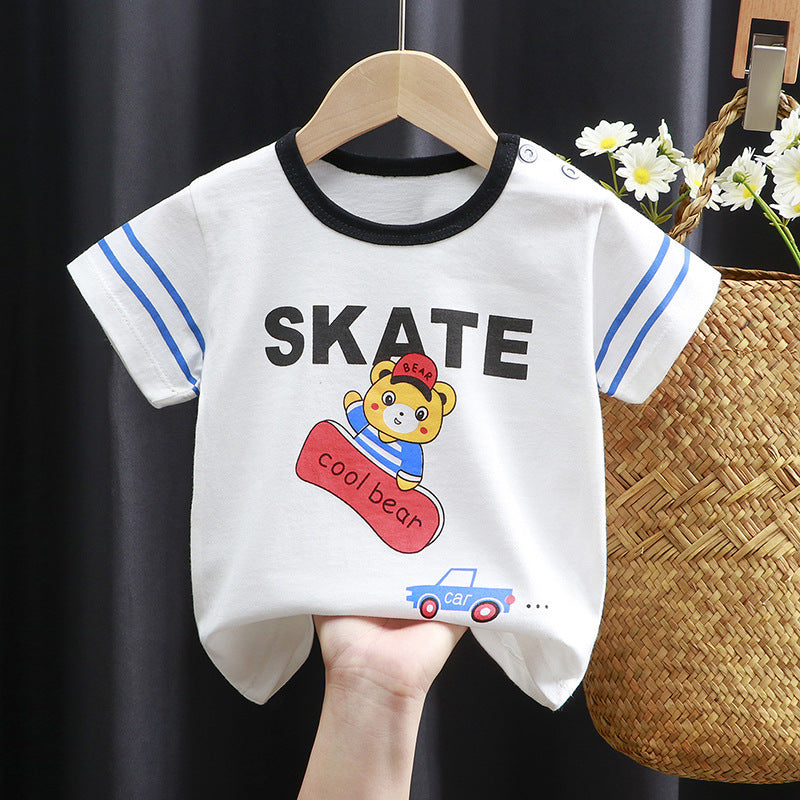 Class A Pure Cotton Children's Wear Short-sleeved T-shirt Girls' Infant Summer Pure Color Cotton Printed Short-sleeved 100 Children's Class A T-shirt - image 4