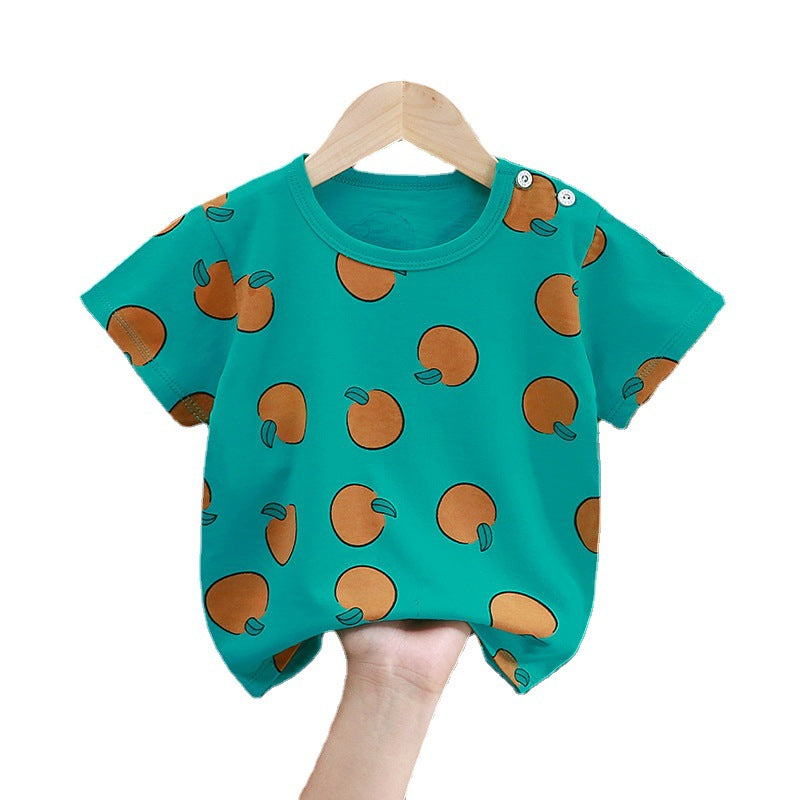 Class A Pure Cotton Children's Wear Short-sleeved T-shirt Girls' Infant Summer Pure Color Cotton Printed Short-sleeved 100 Children's Class A T-shirt - image 5