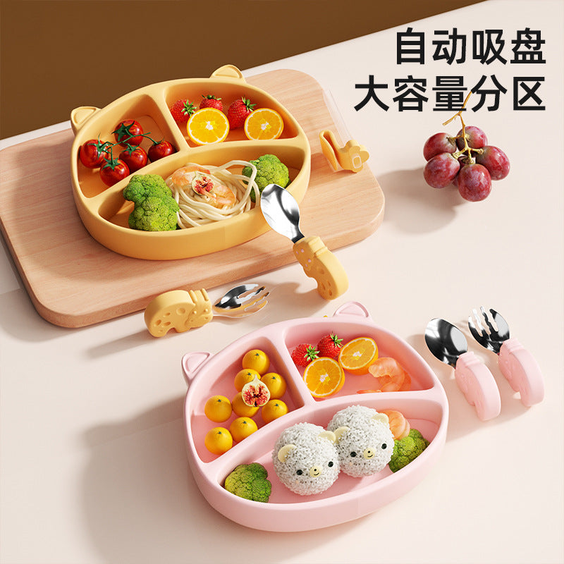 Baby Dinner Plate Baby Suction Cup Children's Silicone Straw Supplementary Bowl Anti-fall Split Plate Training Spoon Tableware suit - image 1