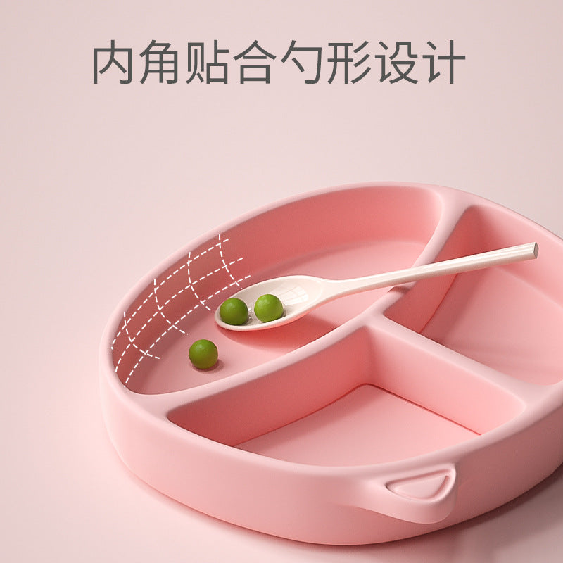 Baby Dinner Plate Baby Suction Cup Children's Silicone Straw Supplementary Bowl Anti-fall Split Plate Training Spoon Tableware suit - image 2