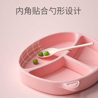 Baby Dinner Plate Baby Suction Cup Children's Silicone Straw Supplementary Bowl Anti-fall Split Plate Training Spoon Tableware suit - image 2