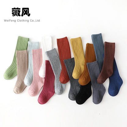 ins Spanish Children's Pit Slippers Baby's Plain Mid-Size Stockings Student Socks Double Needle Vertical Slippers Children's Sports Socks - image 1
