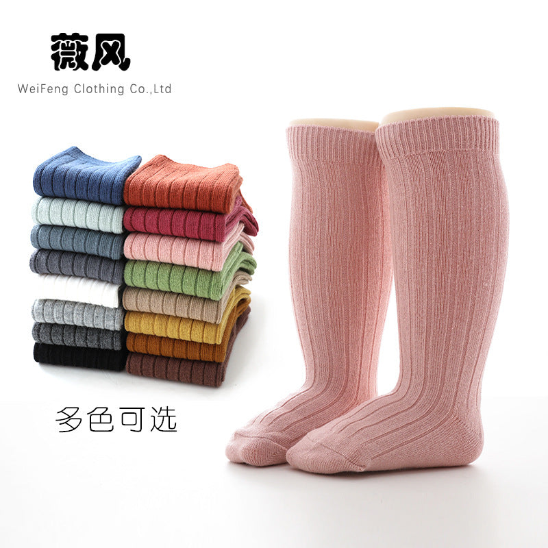 ins Spanish Children's Pit Slippers Baby's Plain Mid-Size Stockings Student Socks Double Needle Vertical Slippers Children's Sports Socks - image 3