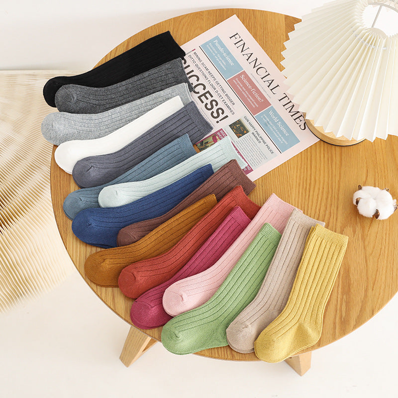 ins Spanish Children's Pit Slippers Baby's Plain Mid-Size Stockings Student Socks Double Needle Vertical Slippers Children's Sports Socks - image 4