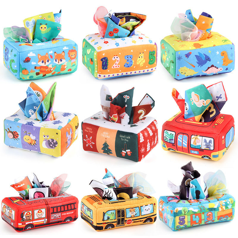 Factory supply simulation cloth book toy baby early education digital traffic Christmas tear tissue box with ringing paper - image 1