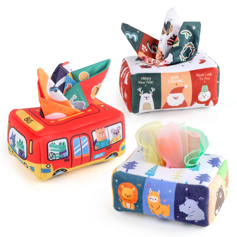 Factory supply simulation cloth book toy baby early education digital traffic Christmas tear tissue box with ringing paper - image 2