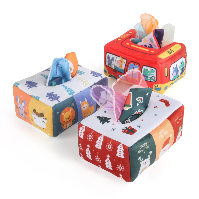 Factory supply simulation cloth book toy baby early education digital traffic Christmas tear tissue box with ringing paper - image 4