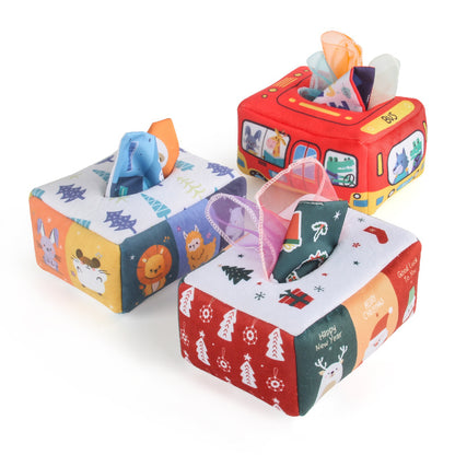 Factory supply simulation cloth book toy baby early education digital traffic Christmas tear tissue box with ringing paper - image 4