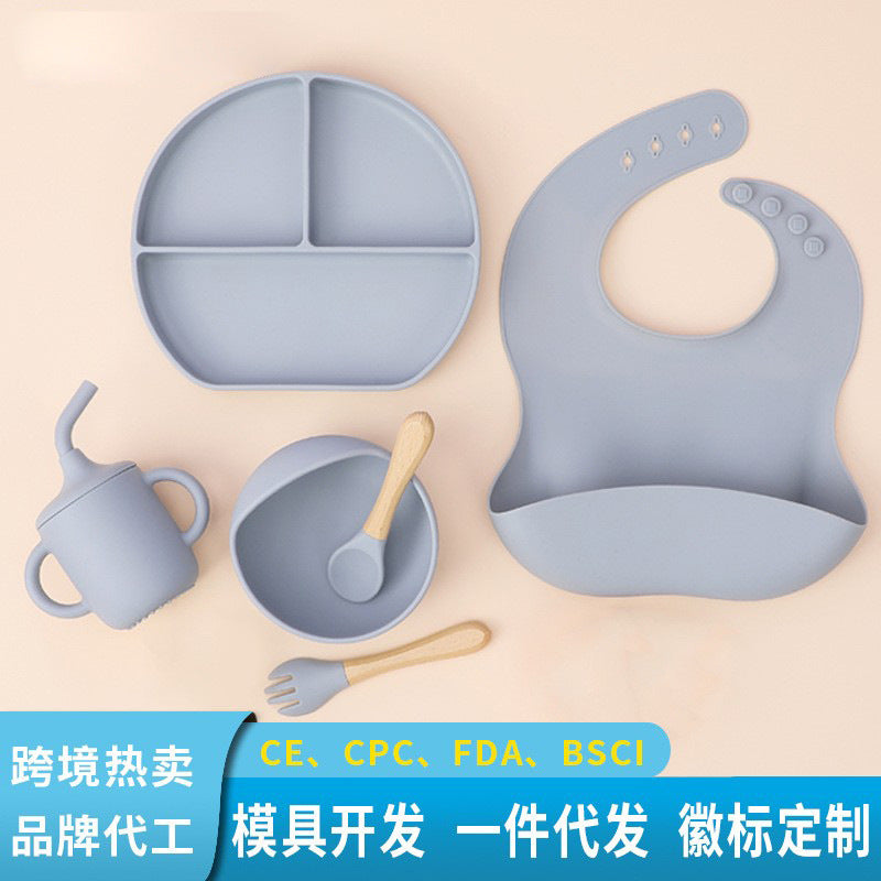 Children's Tableware Feeding Set Baby Silicone Bowl Fork Spoon Baby Food Bowl Dinner Plate Food Grade Silicone Dinner Plate - image 1