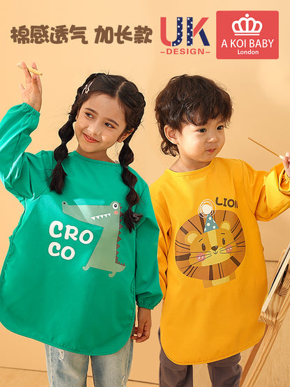 Baby coverall children's long-sleeved waterproof anti-dressing baby eating bib anti-dirty lengthened protective clothing painting autumn and winter - image 1