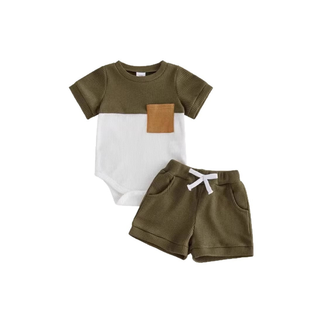 Baby and Toddler Patchwork Design Crew Neck Short-sleeve