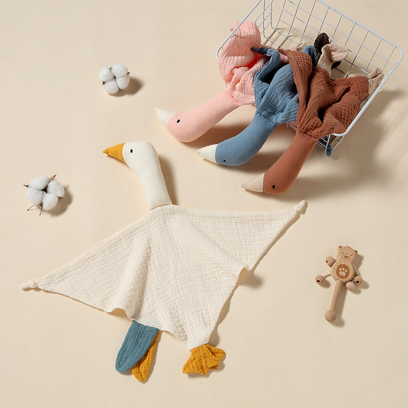 Wrinkled Cloth Comfort Towel Baby Grasping Toy Baby Sleeping Pure Cotton Gauze Little Swan Sleep Soothing Hand Puppet Pure Cotton Toy - image 2