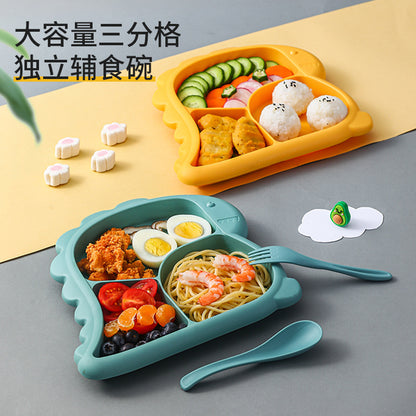 Creative Cartoon Dinosaur Children's Dinner Plate Four-piece Set Thickened Baby Kindergarten Spoon Fork Supplementary Bowl Feeding Dinner Plate - image 2