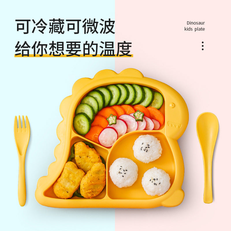 Creative Cartoon Dinosaur Children's Dinner Plate Four-piece Set Thickened Baby Kindergarten Spoon Fork Supplementary Bowl Feeding Dinner Plate - image 3