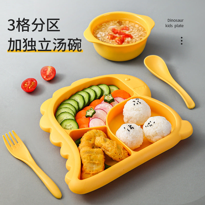 Creative Cartoon Dinosaur Children's Dinner Plate Four-piece Set Thickened Baby Kindergarten Spoon Fork Supplementary Bowl Feeding Dinner Plate - image 4