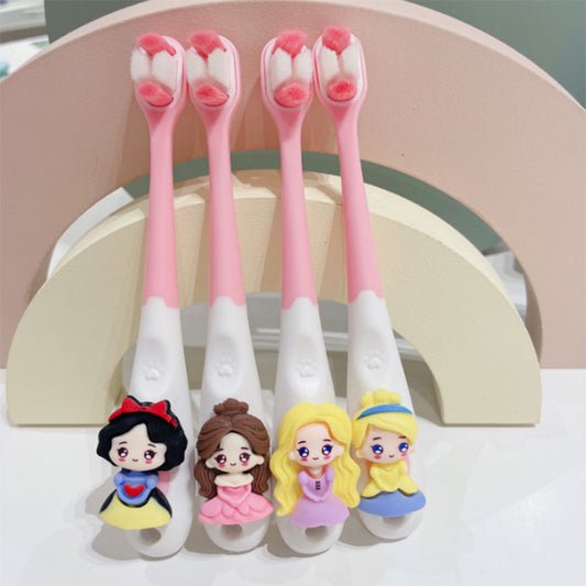 4-Pack Princess Children's Toothbrushes with Soft Bristles for Ages 3-6 and 6-12, Beginner Baby Toothbrushes for Protecting Teeth, Multi-Bristle for Baby Teeth, Ages 4-12 - image 1