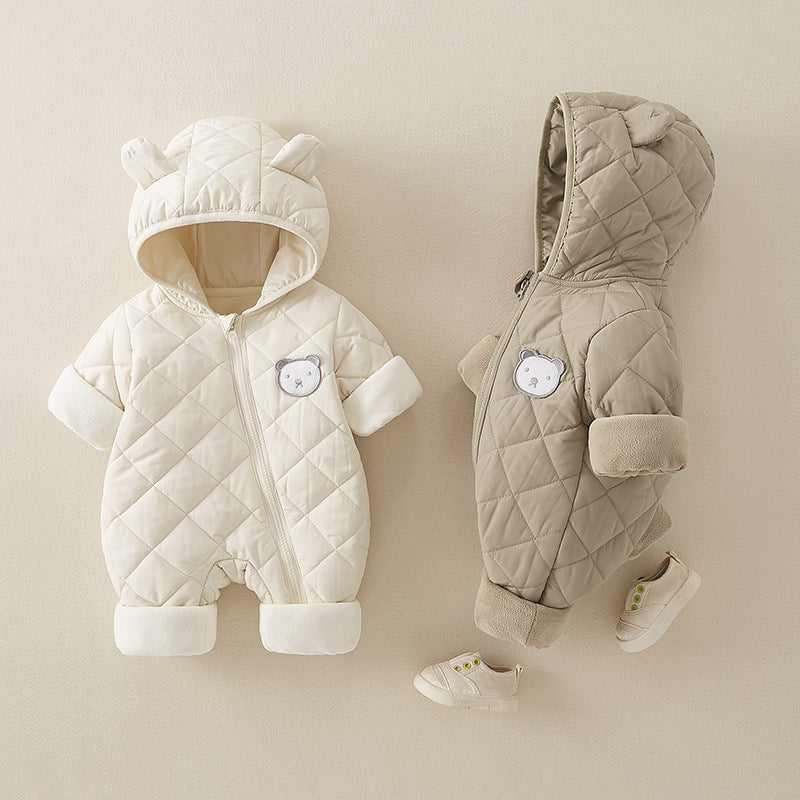 One-Piece Baby Jumpsuit for Autumn and Winter, Thickened with Cotton, Class a Newborn Romper, Warm Crawling Suit for Babies Going Out, Cross-Border - image 1