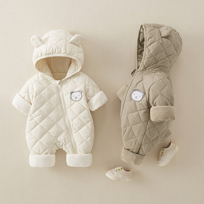 One-Piece Baby Jumpsuit for Autumn and Winter, Thickened with Cotton, Class a Newborn Romper, Warm Crawling Suit for Babies Going Out, Cross-Border - image 1