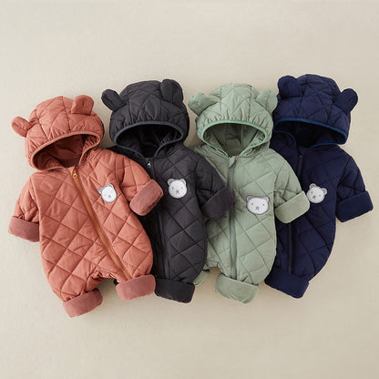 One-Piece Baby Jumpsuit for Autumn and Winter, Thickened with Cotton, Class a Newborn Romper, Warm Crawling Suit for Babies Going Out, Cross-Border - image 2