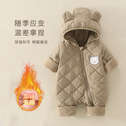 One-Piece Baby Jumpsuit for Autumn and Winter, Thickened with Cotton, Class a Newborn Romper, Warm Crawling Suit for Babies Going Out, Cross-Border - image 3